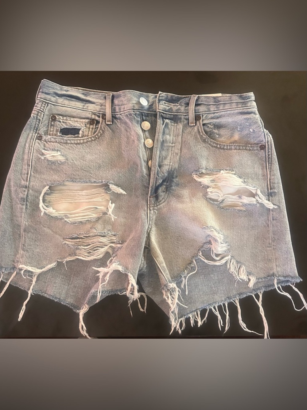 American Eagle Outfitters Distressed High-Rise Denim Shorts - Light Blue Wash